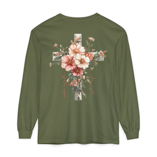 Jesus Is the Light Floral Cross Long Sleeve Tee