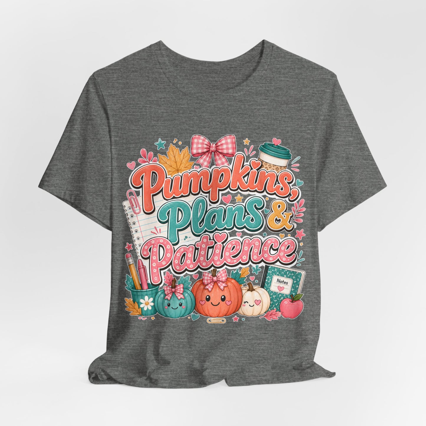 Pumpkins Plans & Patience Fall T-Shirt — Cute Pumpkin Autumn Graphic Tee