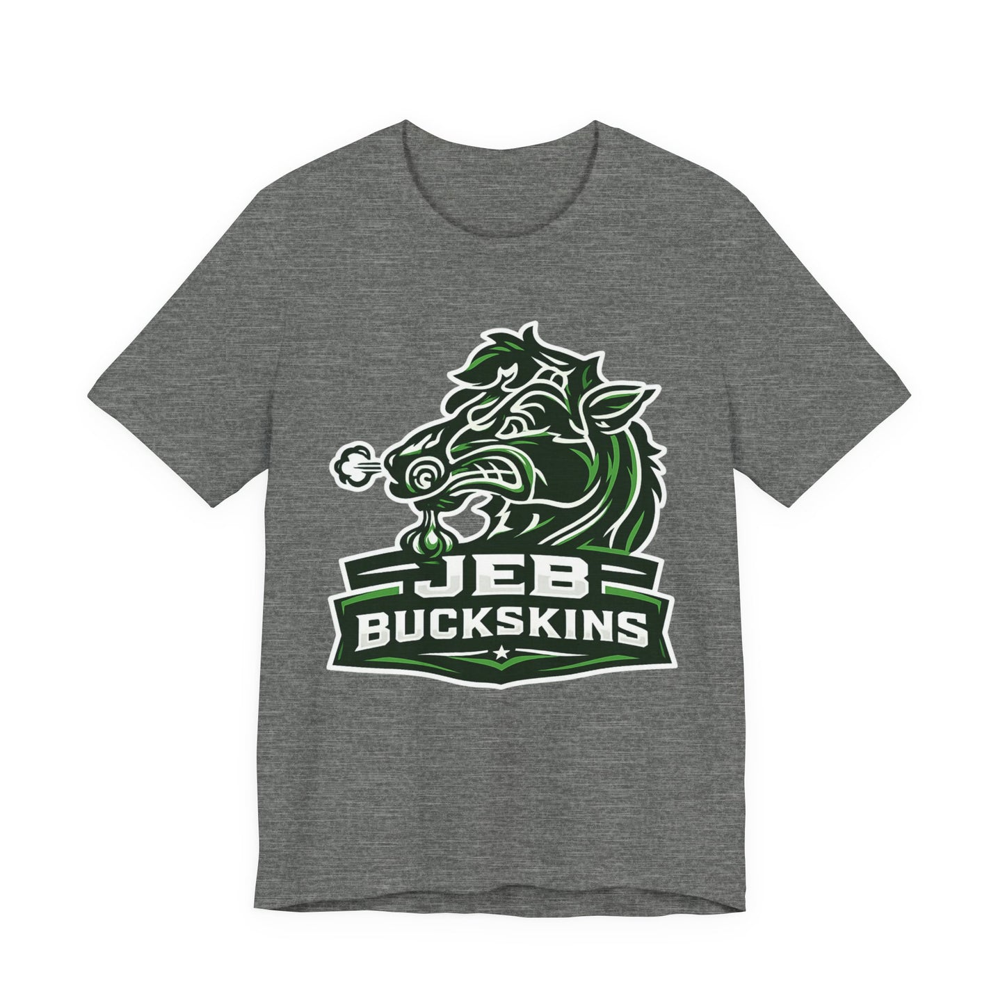 Jeb Buckskins Team Logo T-Shirt — Mascot Sports Tee (White)