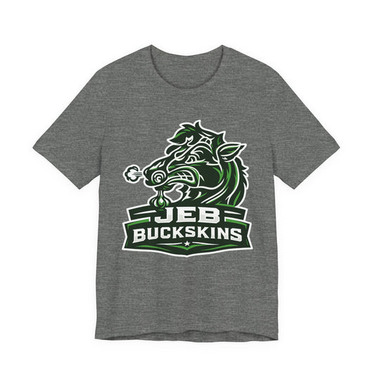 Jeb Buckskins Team Logo T-Shirt — Mascot Sports Tee (White)