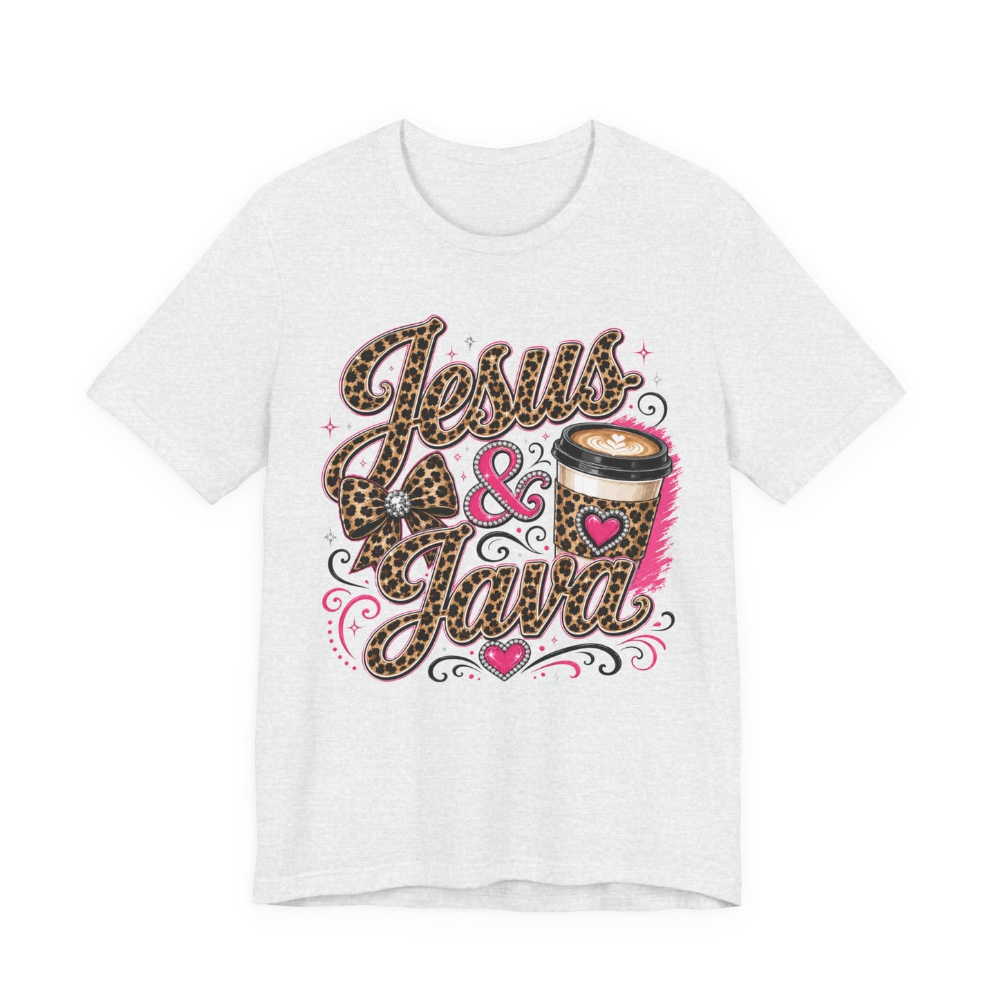 Jesus & Java Leopard Coffee Tee — Faith-Inspired Graphic T-Shirt