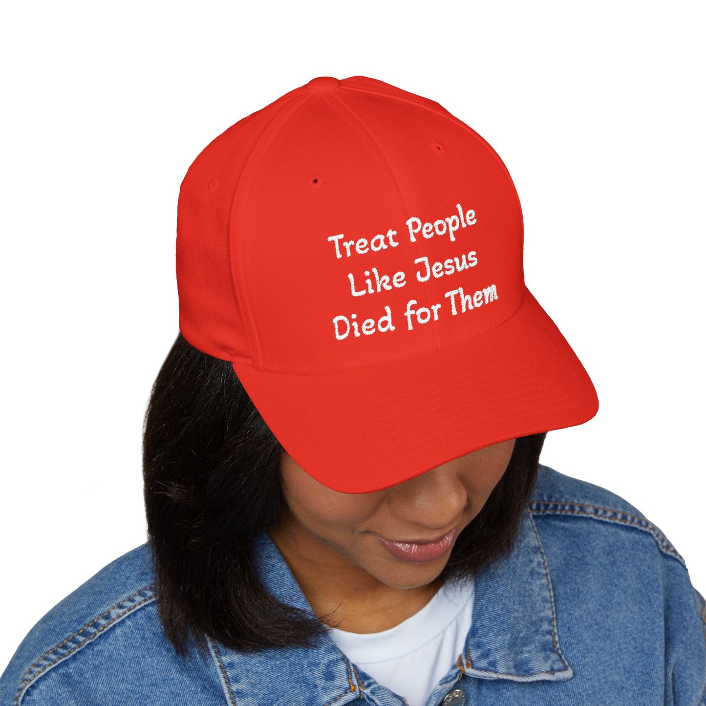 Embroidered Christian Baseball Cap — "Treat People Like Jesus Died for Them"