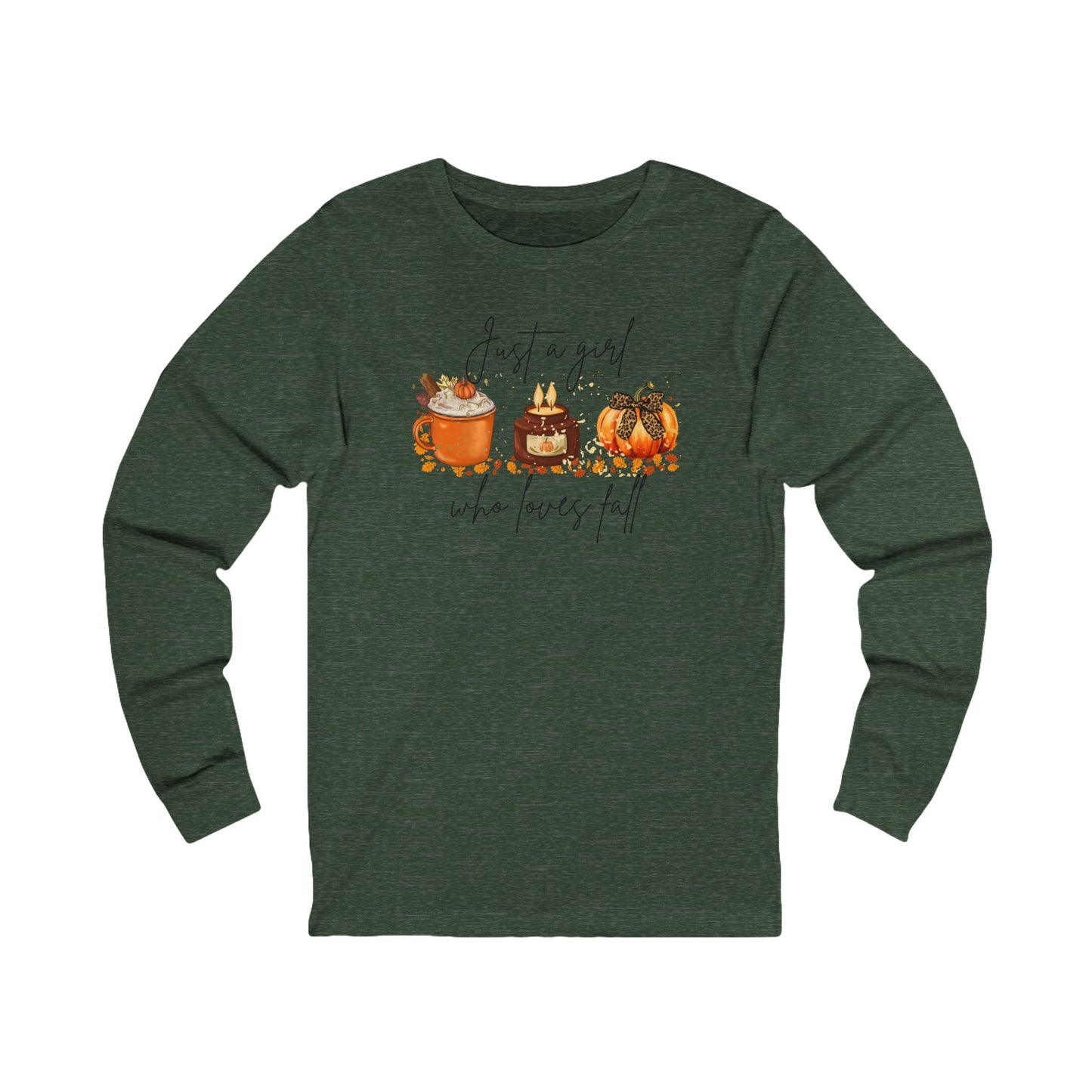 Fall Coffee & Pumpkin Long Sleeve Tee - "Just a Girl Who Loves Fall"