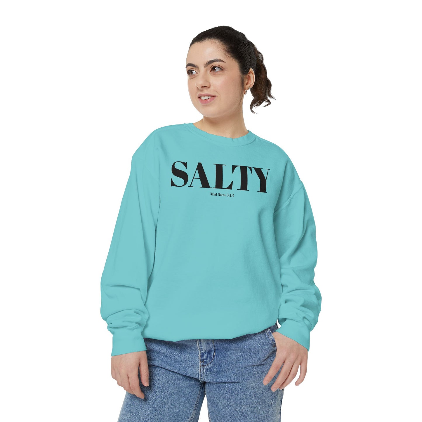 Salty Graphic Sweatshirt — Beachy Minimalist Crewneck for Coastal Living