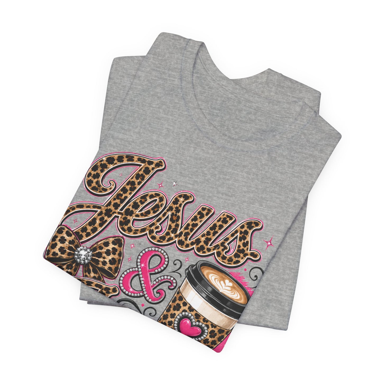 Jesus & Java Leopard Coffee Tee — Faith-Inspired Graphic T-Shirt