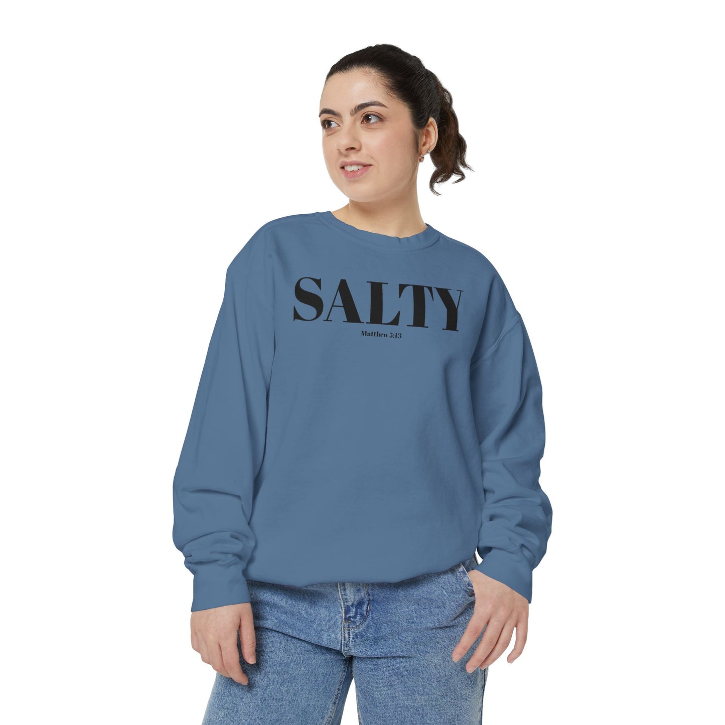 Salty Graphic Sweatshirt — Beachy Minimalist Crewneck for Coastal Living
