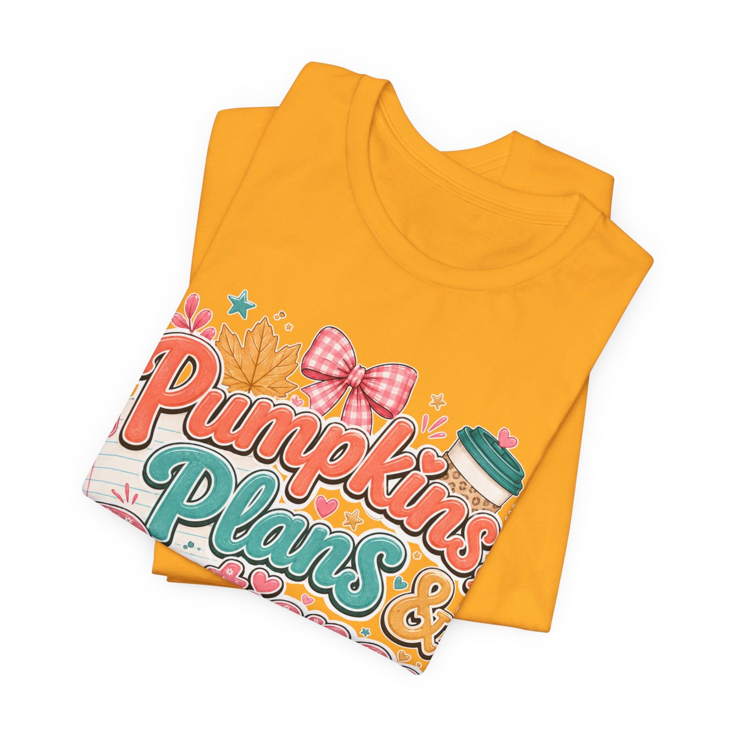 Pumpkins Plans & Patience Fall T-Shirt — Cute Pumpkin Autumn Graphic Tee