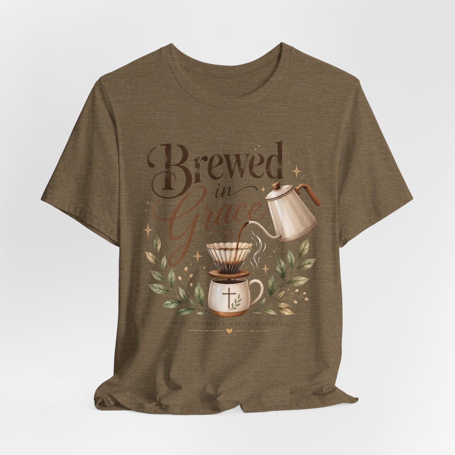 Brewed in Grace Coffee Tee — Faith & Coffee Graphic T-Shirt