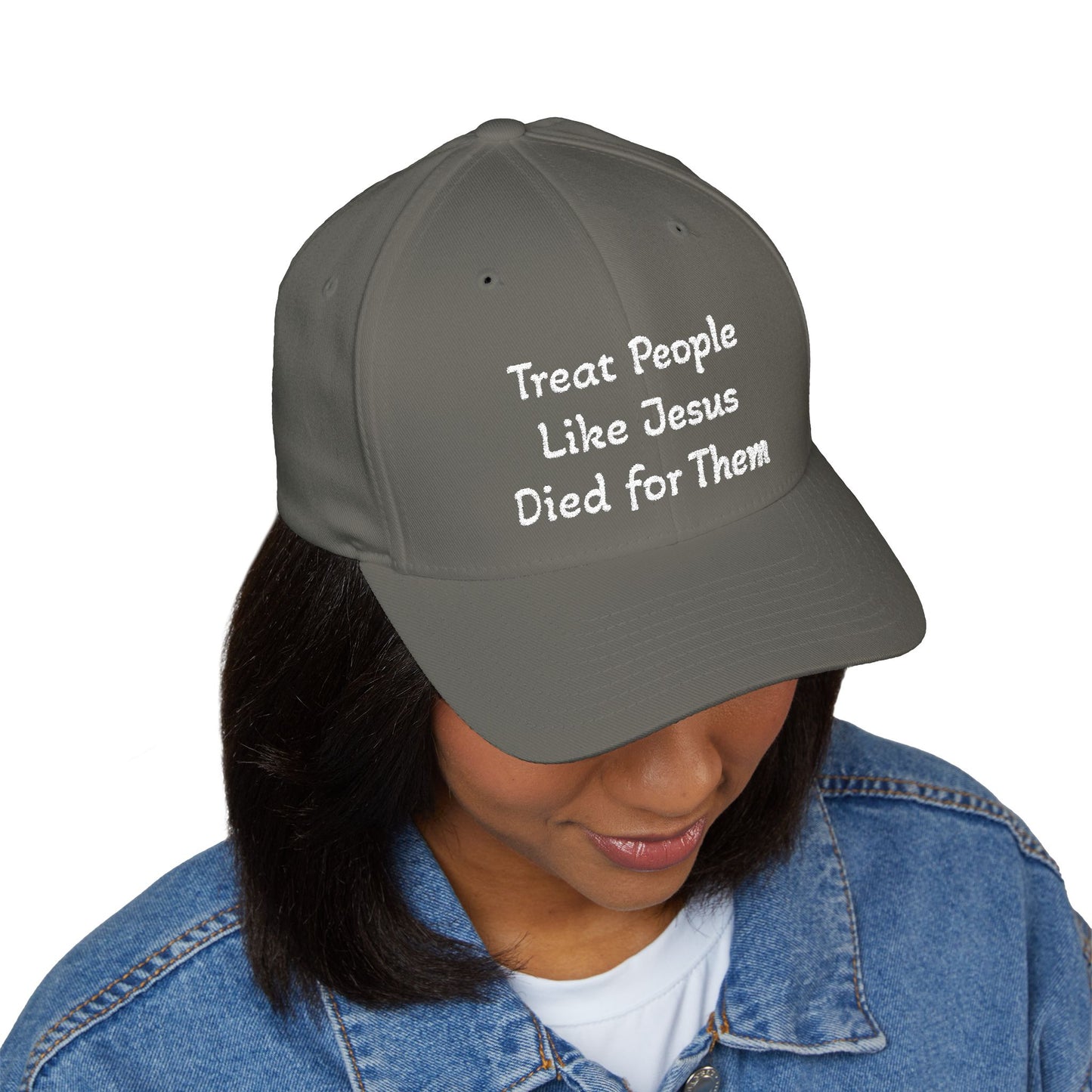 Embroidered Christian Baseball Cap — "Treat People Like Jesus Died for Them"