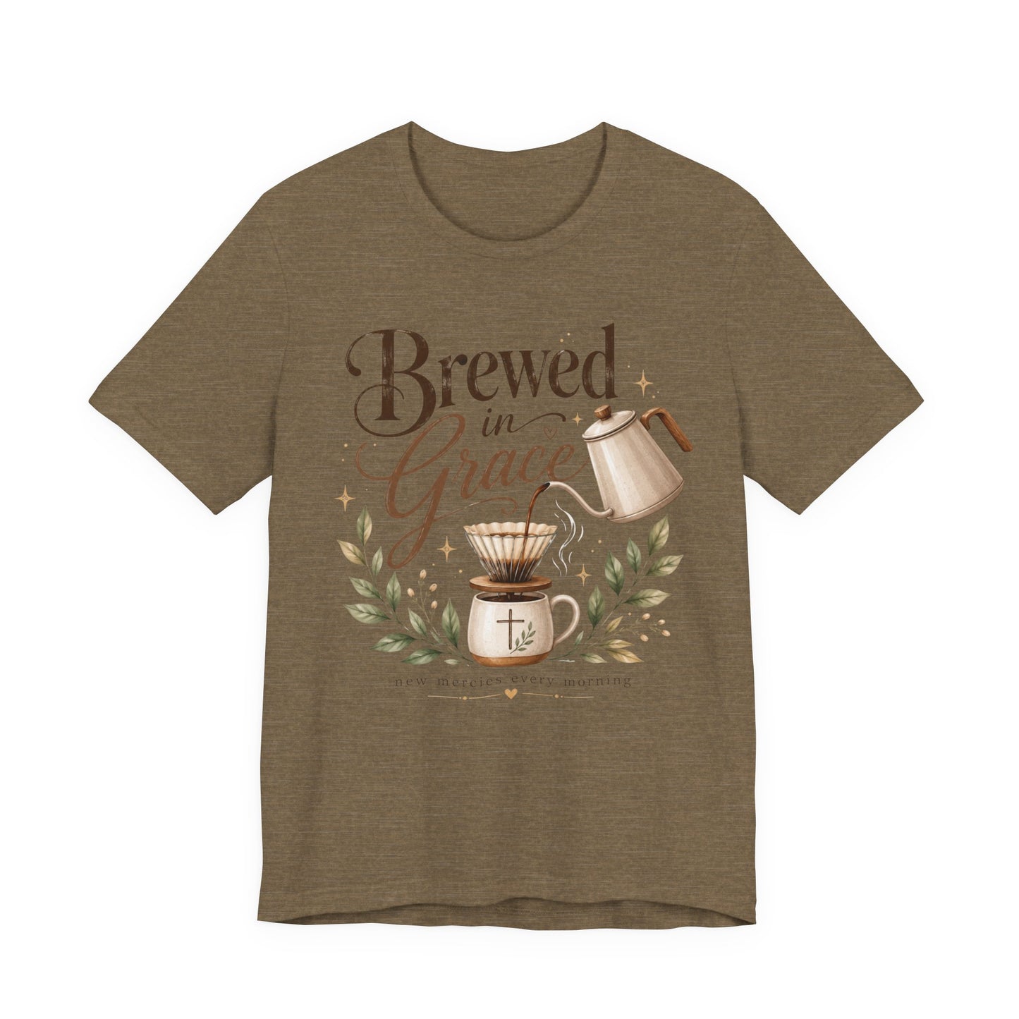 Brewed in Grace Coffee Tee — Faith & Coffee Graphic T-Shirt