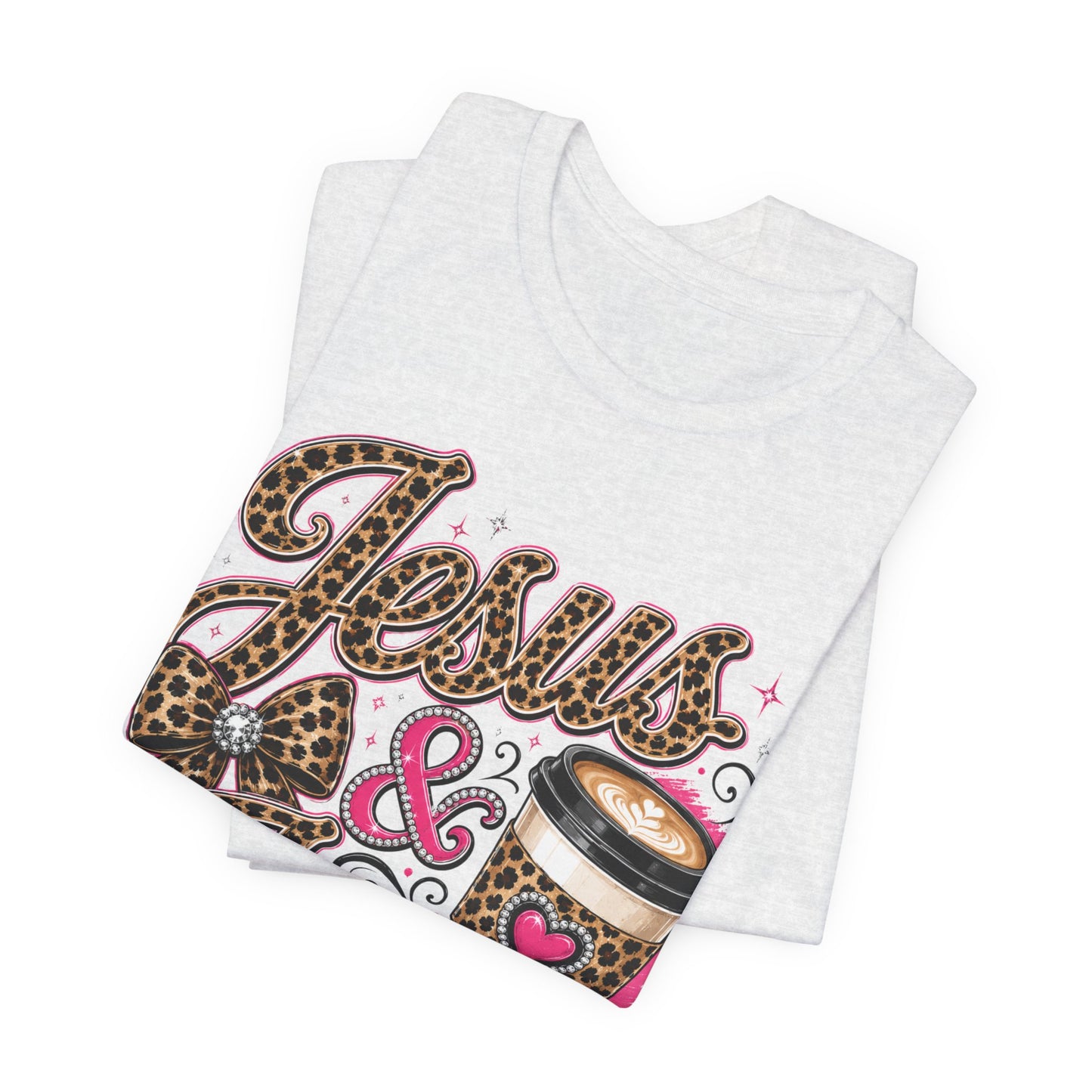 Jesus & Java Leopard Coffee Tee — Faith-Inspired Graphic T-Shirt