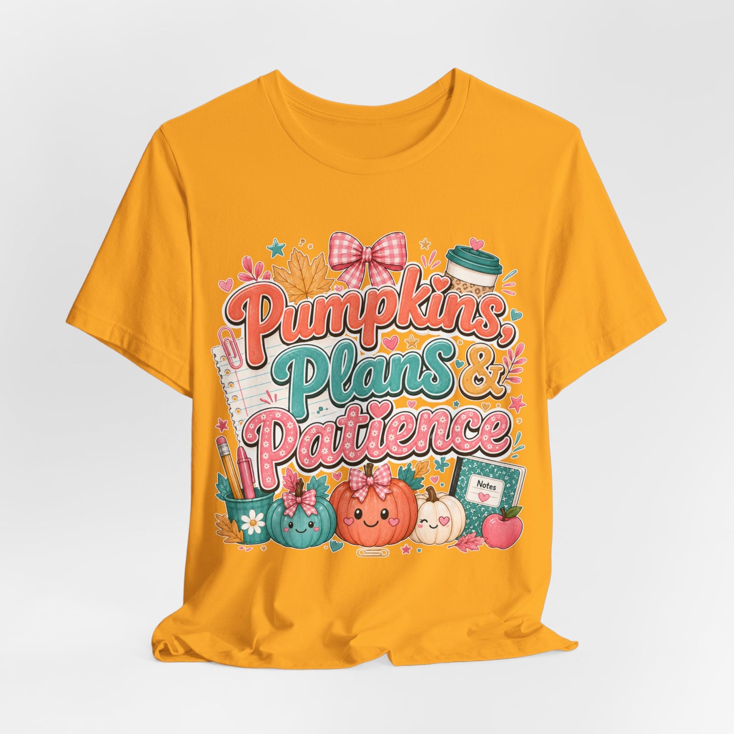 Pumpkins Plans & Patience Fall T-Shirt — Cute Pumpkin Autumn Graphic Tee