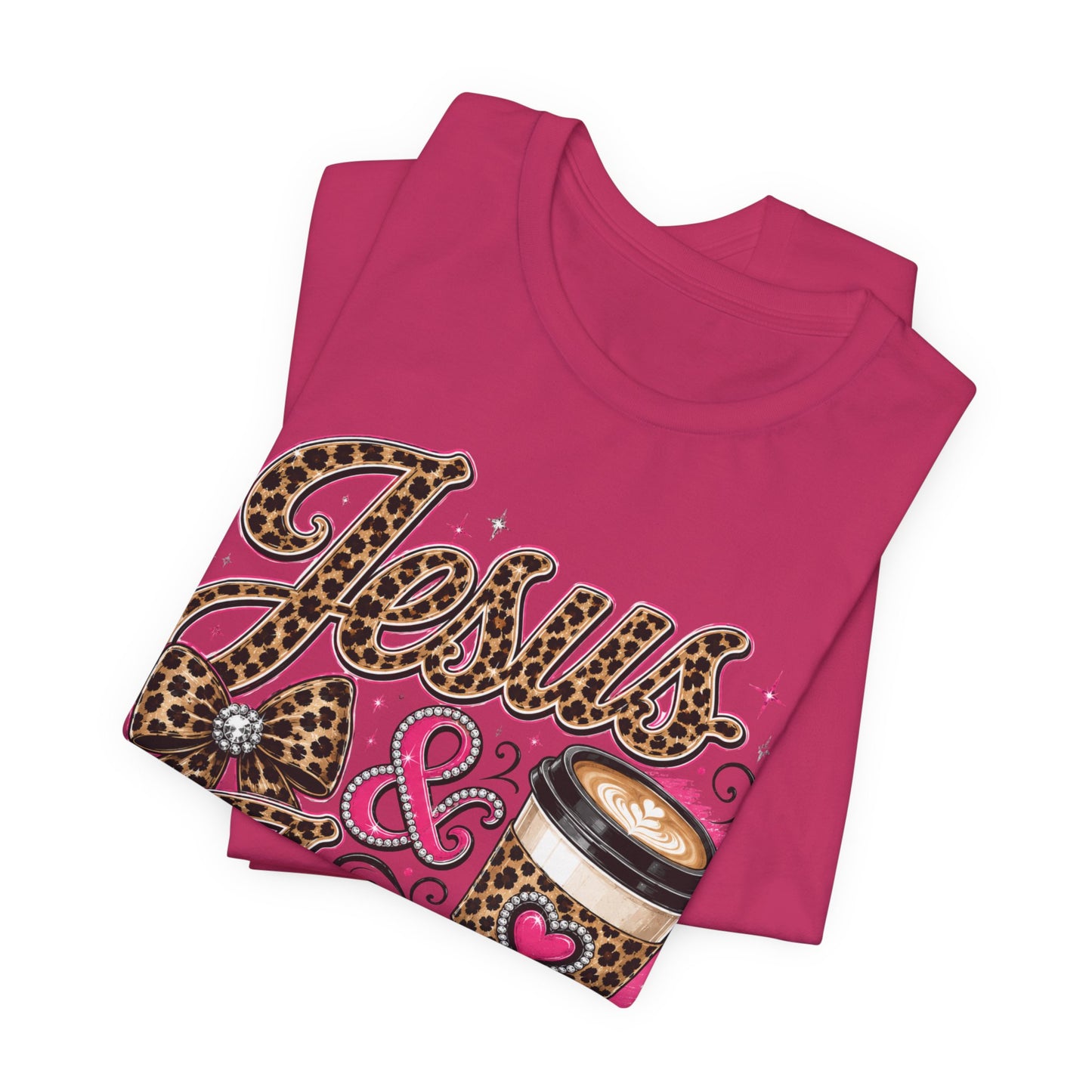 Jesus & Java Leopard Coffee Tee — Faith-Inspired Graphic T-Shirt