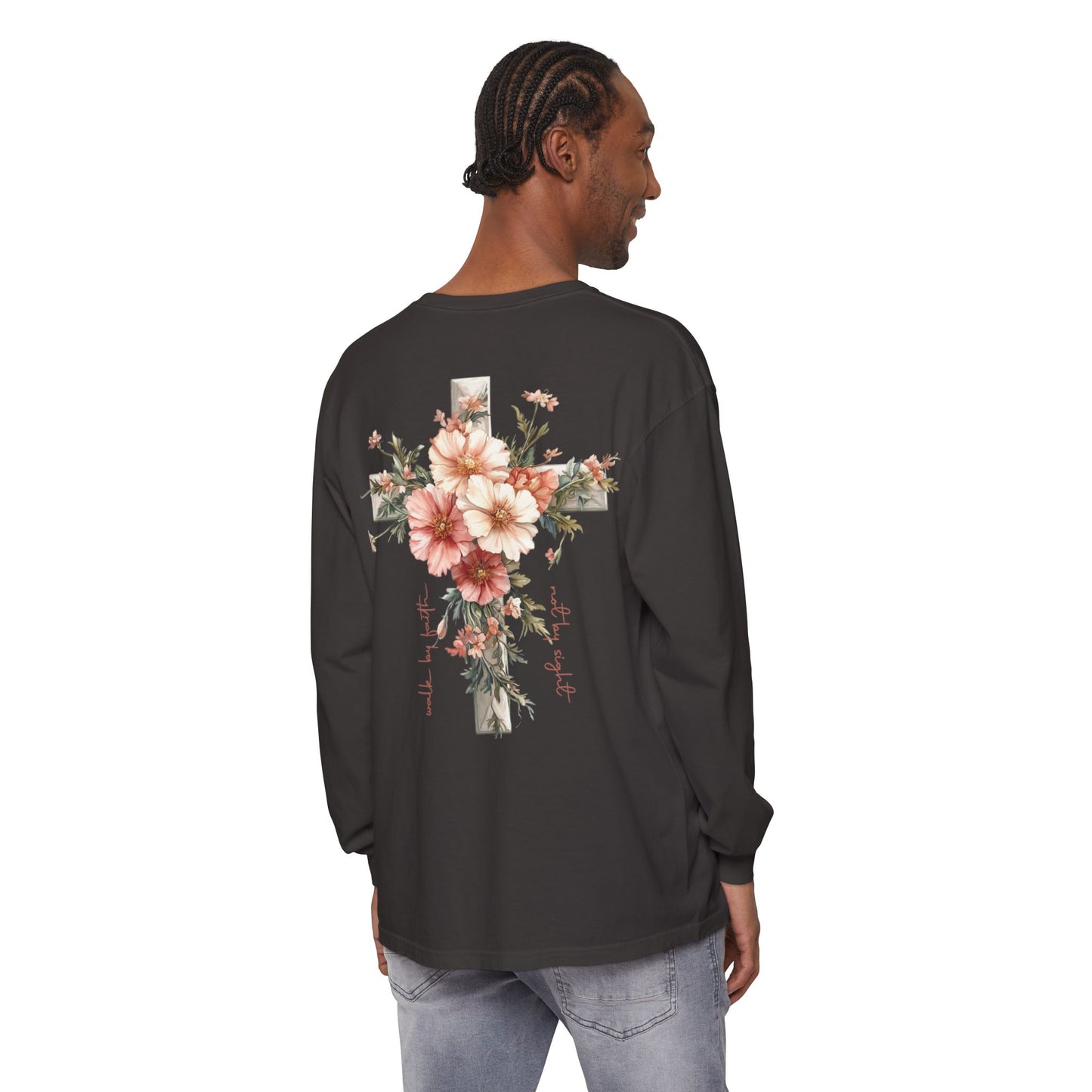 Jesus Is the Light Floral Cross Long Sleeve Tee