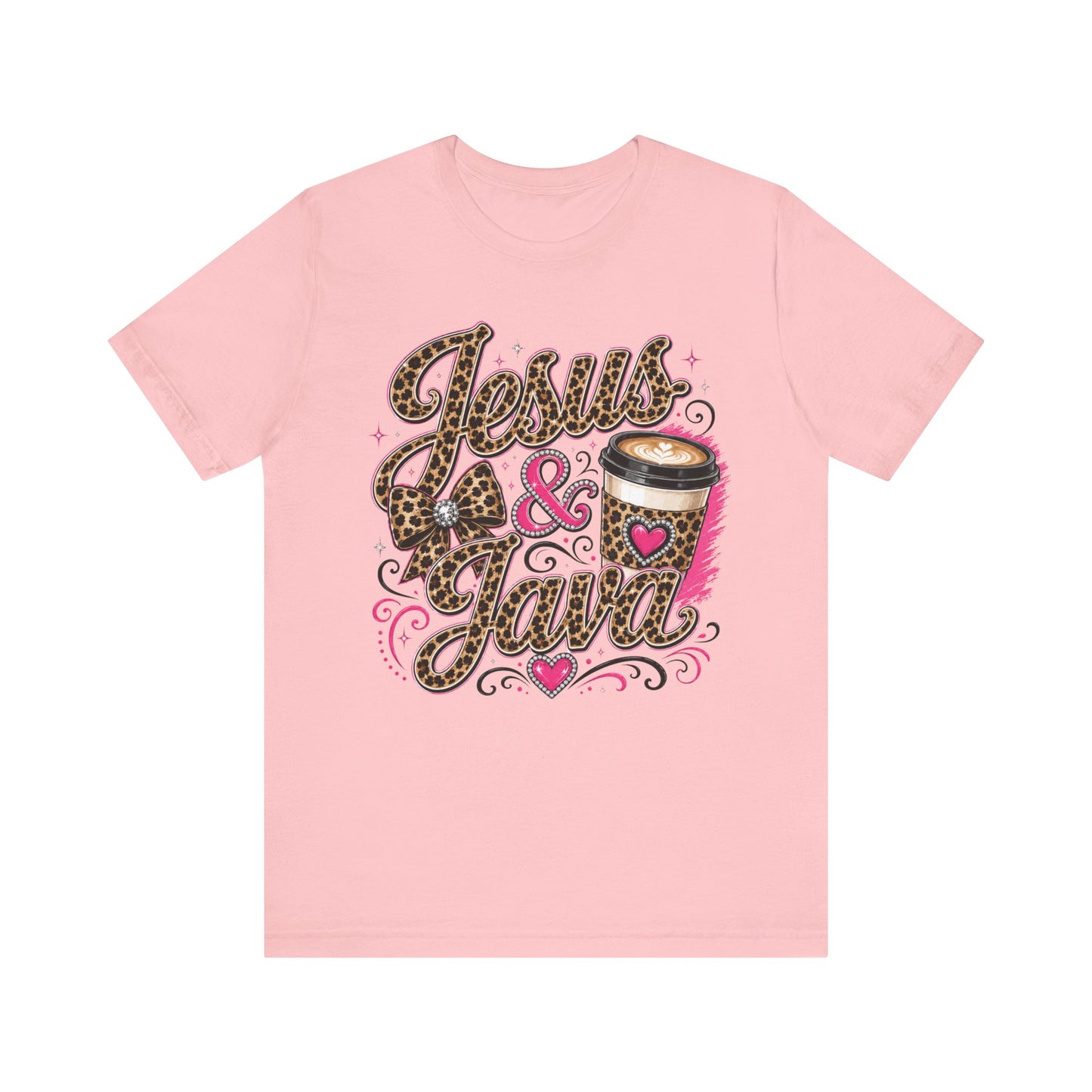 Jesus & Java Leopard Coffee Tee — Faith-Inspired Graphic T-Shirt