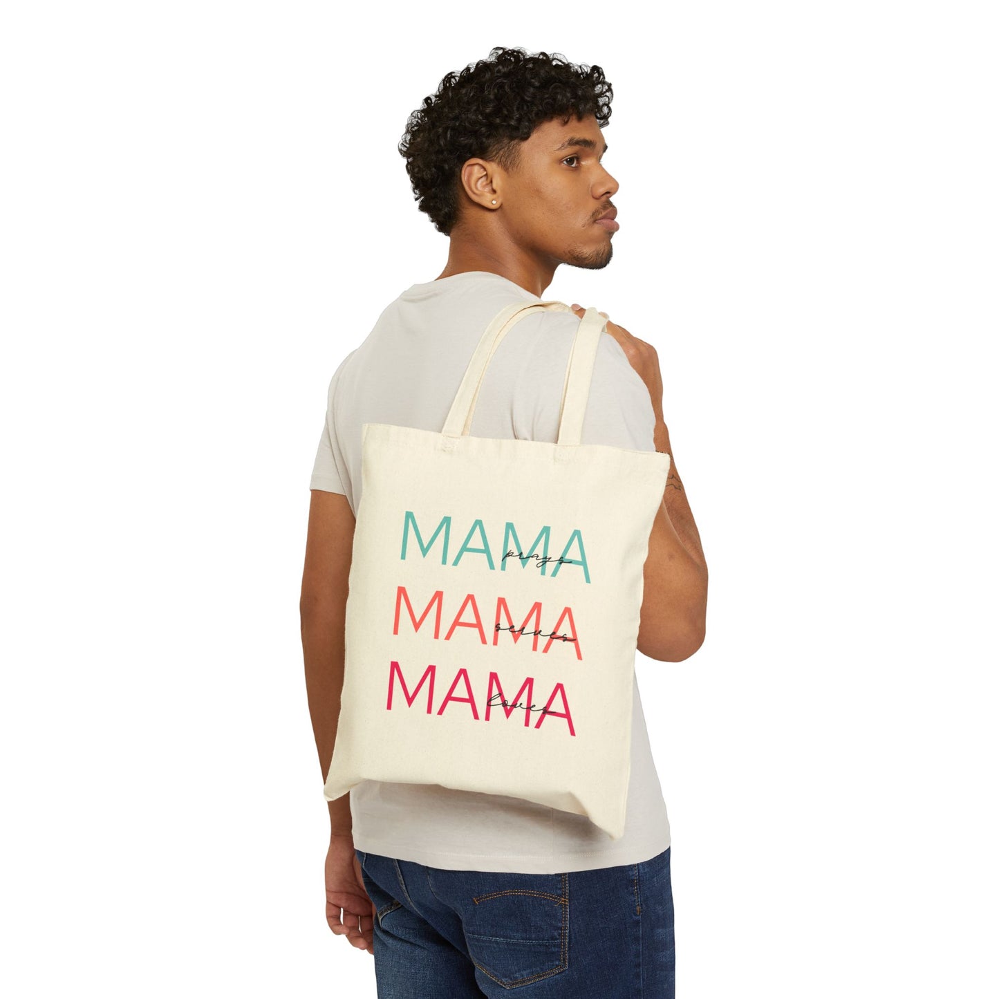 Mama Trio Canvas Tote Bag — Stylish Mom Grocery & Everyday Market Bag