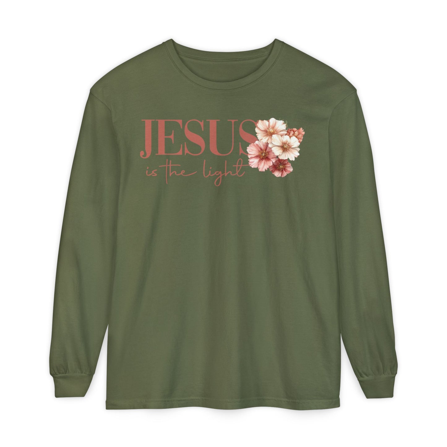 Jesus Is the Light Floral Cross Long Sleeve Tee