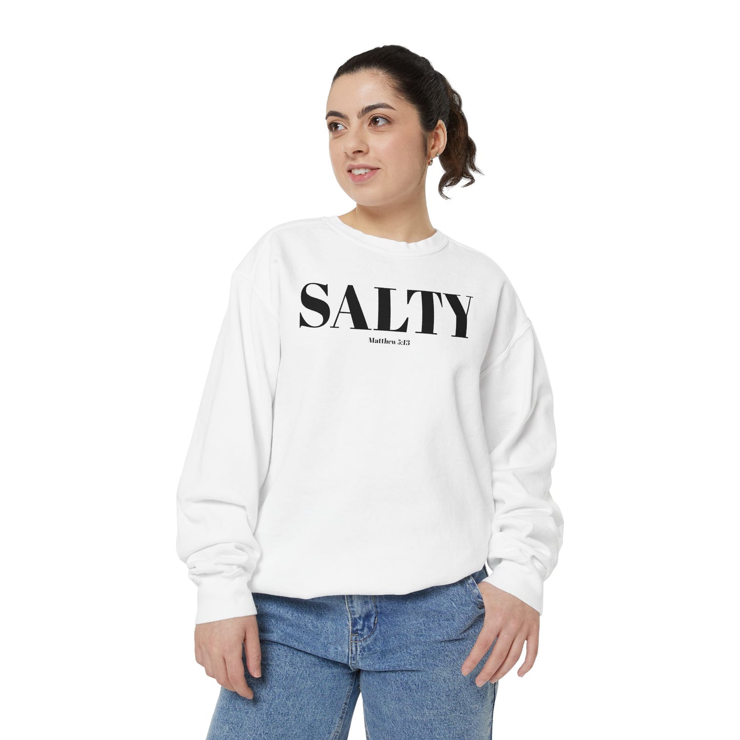 Salty Graphic Sweatshirt — Beachy Minimalist Crewneck for Coastal Living