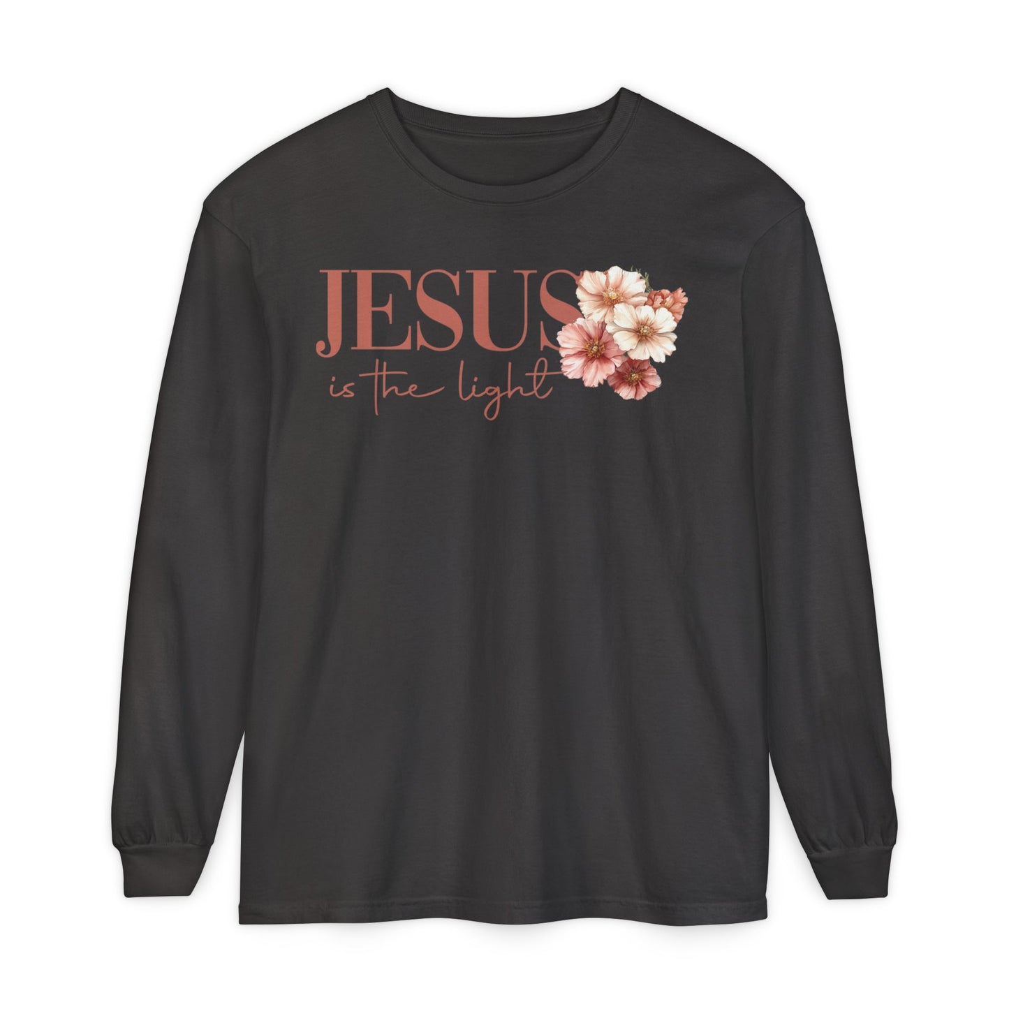 Jesus Is the Light Floral Cross Long Sleeve Tee