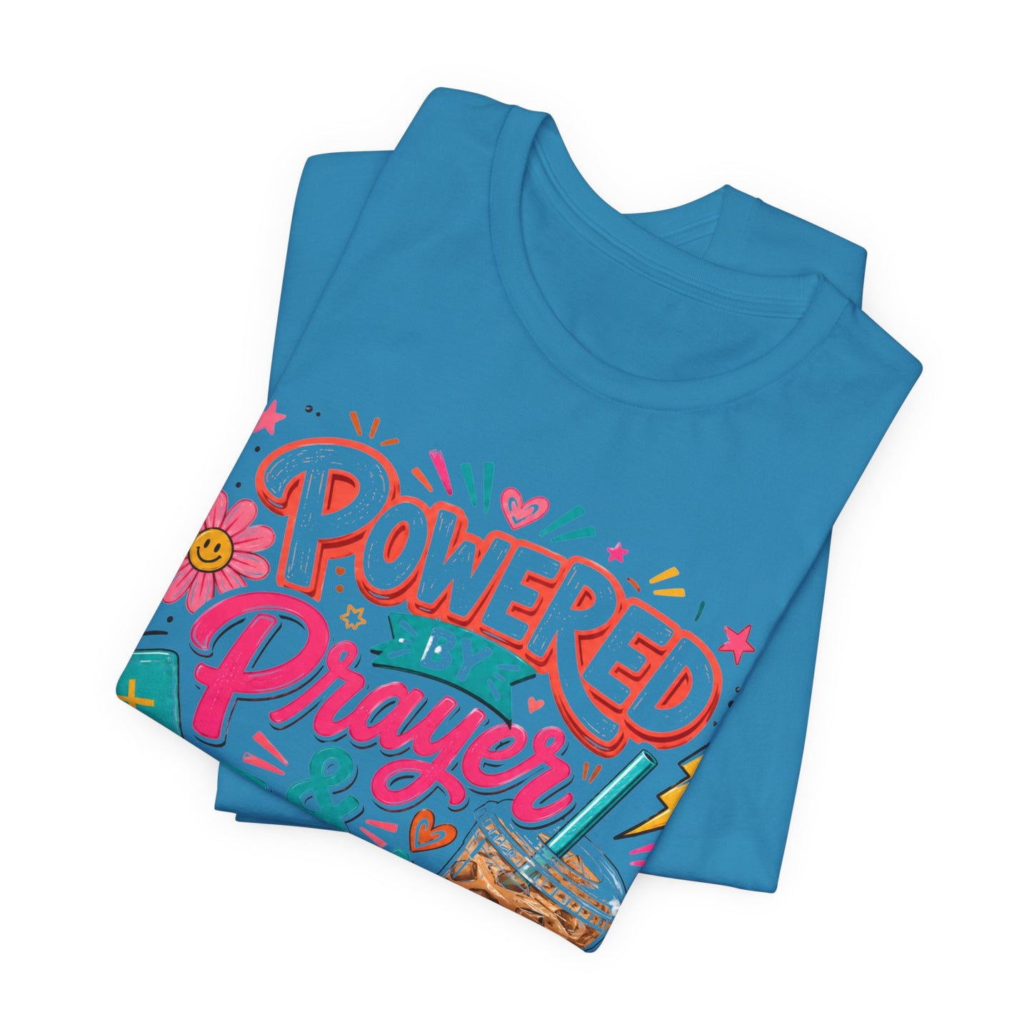 Prayer & Iced Coffee T-Shirt — "Powered by Prayer & Iced Coffee" Christian Tee