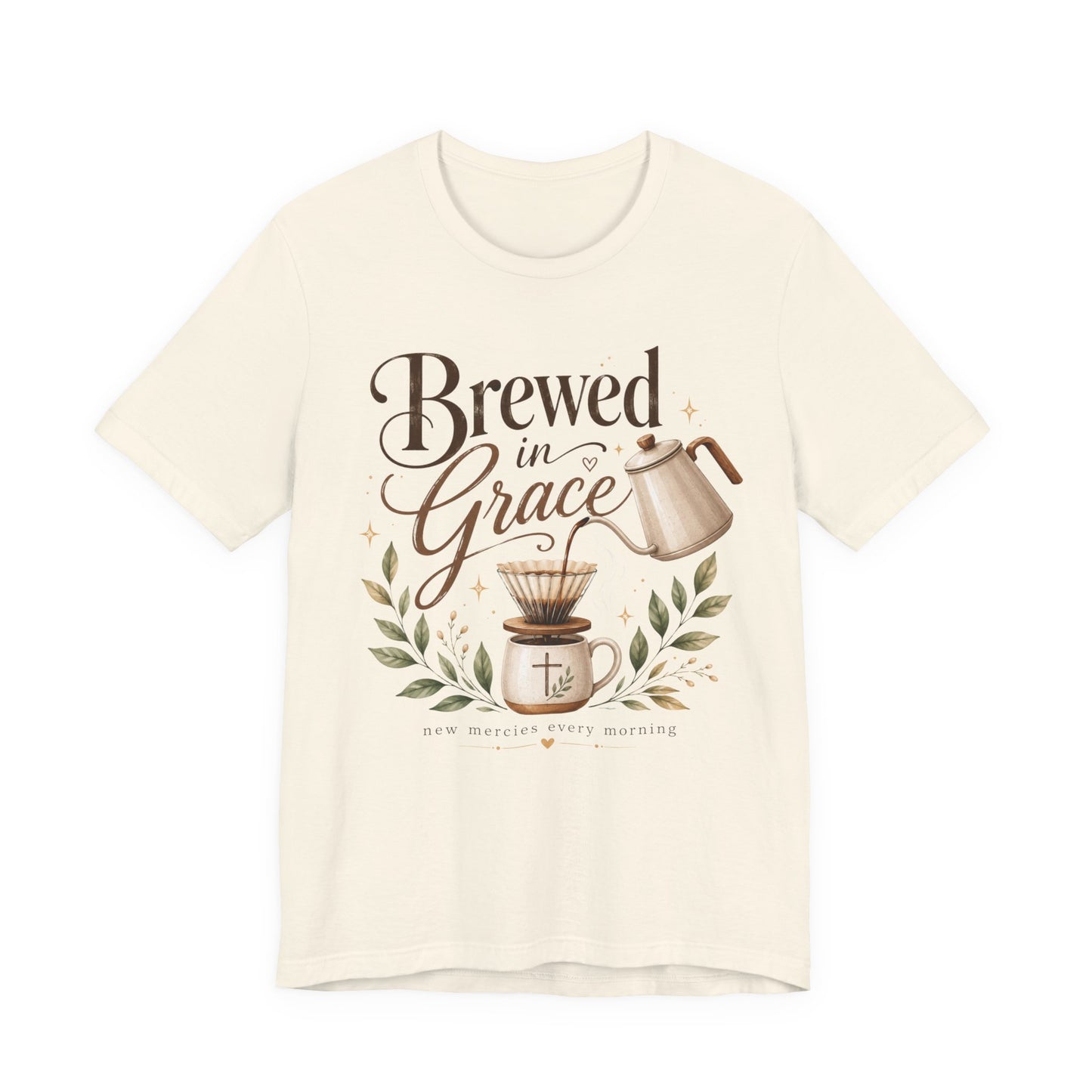 Brewed in Grace Coffee Tee — Faith & Coffee Graphic T-Shirt
