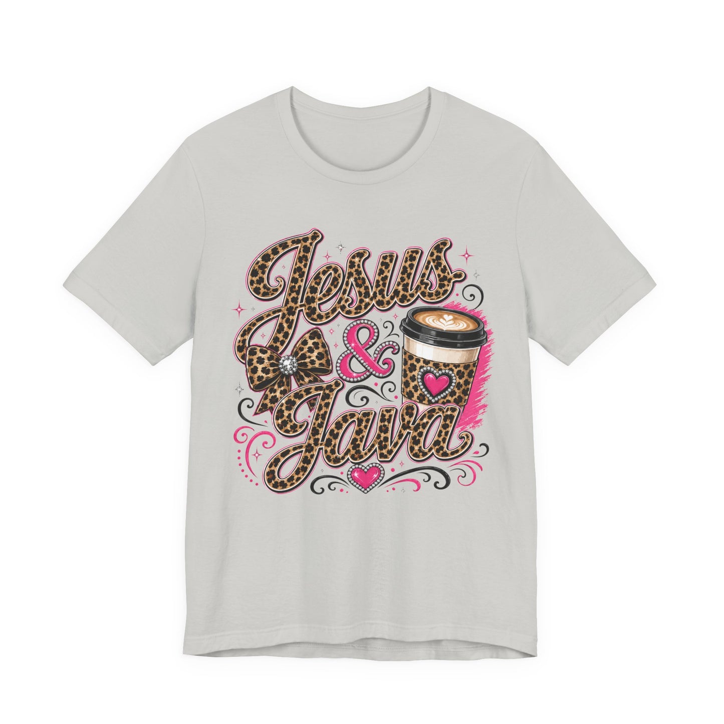 Jesus & Java Leopard Coffee Tee — Faith-Inspired Graphic T-Shirt