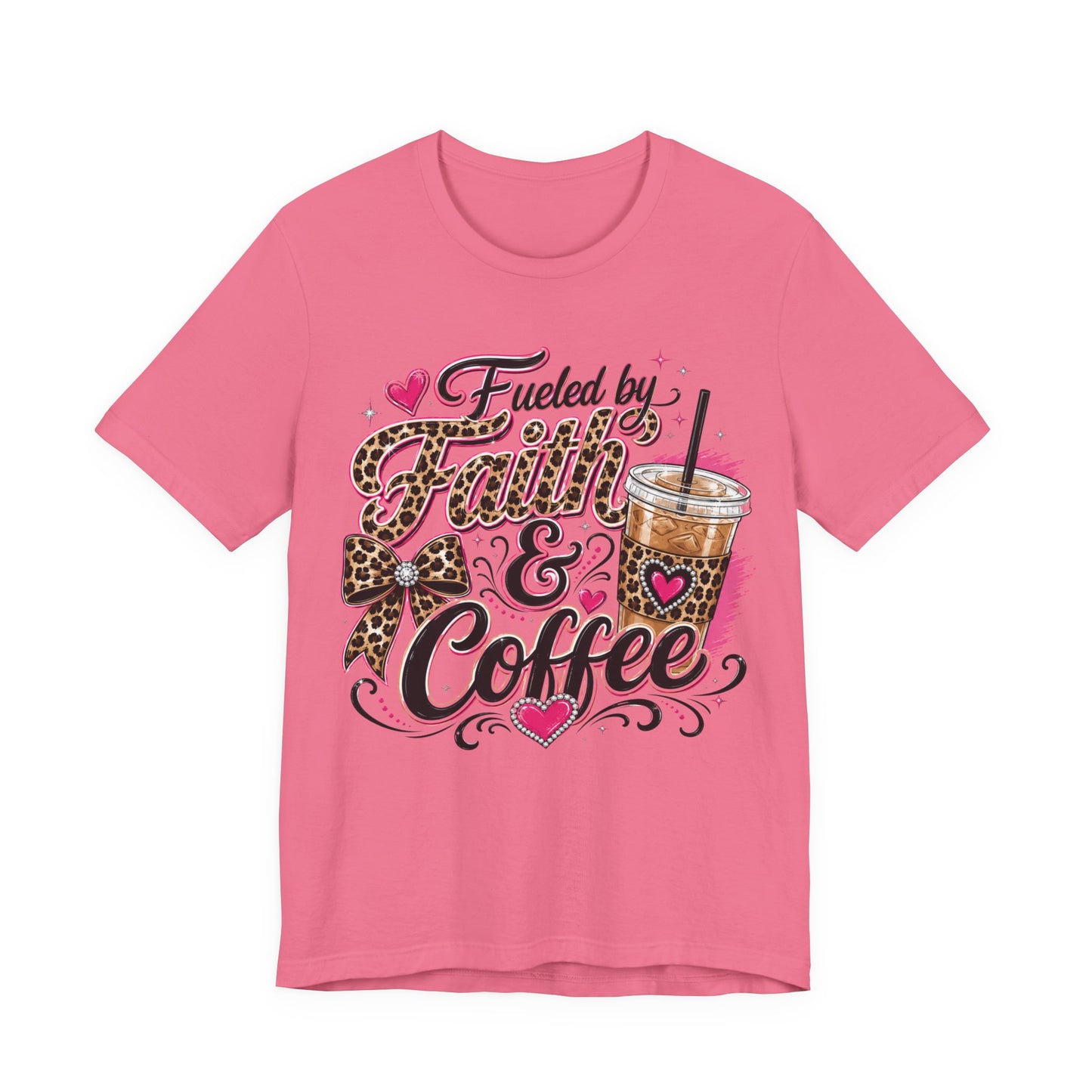 Faith & Coffee Graphic Tee — "Fueled by Faith & Coffee" Leopard Bow Design