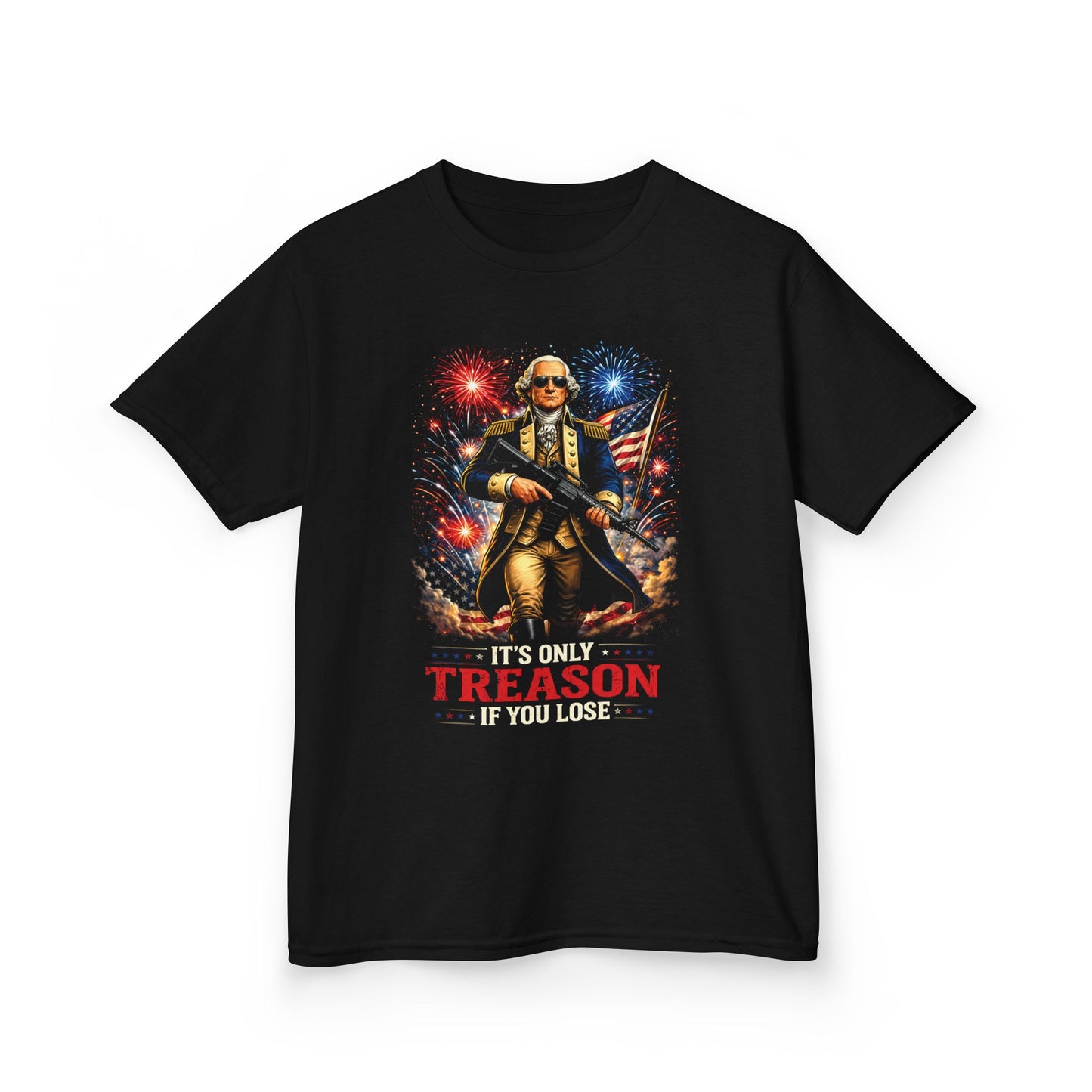 Kids Tee – Patriotic George Washington 'It's Only Treason If You Lose' Fireworks Design