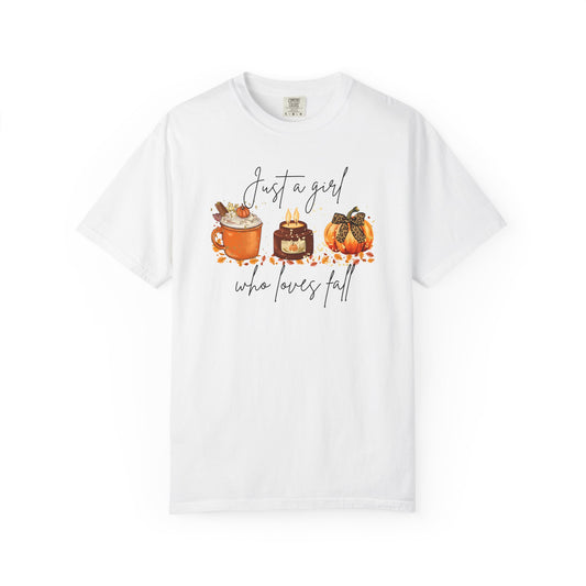 Fall Desserts T-Shirt — "Just a girl who loves fall" Pumpkin Pie & Treats